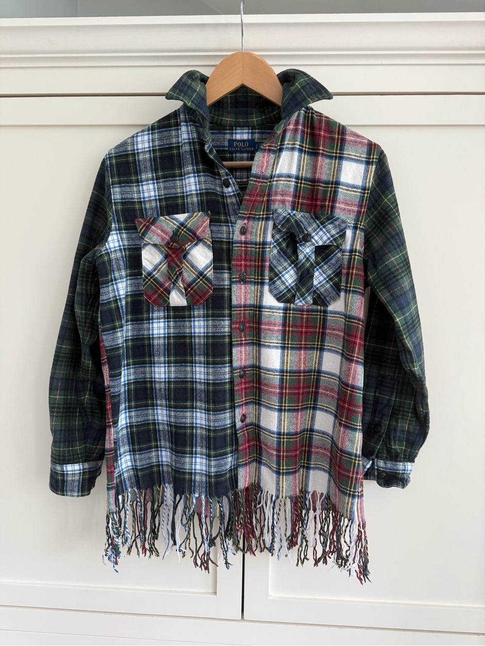 Polo Ralph Lauren Patchwork Plaid Fringe Twill Shirt Shacket Small - Picture 2 of 5